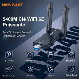 NEWFAST WiFi Stick 6E Powerful NF-U353 Tri-Band 6GHz/5GHz/2.4GHz USB 3.0 WiFi Adapter AX5400 WiFi Stick PC Compatible with Windows 11/10 WPA3 Built-in Driver