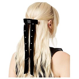 I.N.C. Silver-Tone Imitation Pearl Long Velvet Bow Hair Barrette