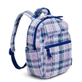 Vera Bradley Women's Cotton Small Backpack, Amethyst Plaid - Recycled Cotton, One Size