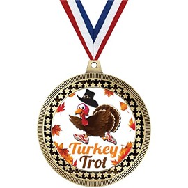 2.75" Turkey Trot Medal Awards, Gold Vega Turkey Trot Team Trophy Awards Includes Free Neck Ribbon 10 Pack