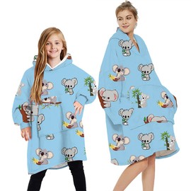 Loalirando Oversized Hoodie Blanket Fluffy Fleece Oodie Blanket Hoodie for Women Men Kids Wearable Hooded Blanket Family Matching (Blue - Koala, 7-12 Years)