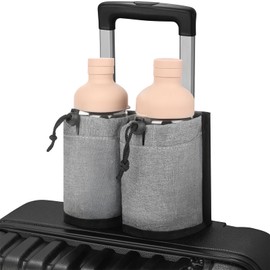 Luggage Cup Holder for Suitcases,Travel Must Haves,Free Hand Drinks Carrier Coffee Mugs Holder,Universal Luggage Accessories for Flight Attendants (Gray, Strapless)