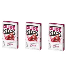 Pure Kick Energy Singles To Go Drink Mix, Black Cherry Pomegranate, 3 Boxes, 6 Packets Per Box (18 Single Servings)