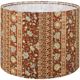 Lauusiusi Drum Lamp Shade, Medium Brown Striped Printed Boho Country 13x13x10 In Cotton Fabric Lampshades for Table Lamps Floor Lamps Bedside Lamps Replacement In Hand Crafted Spider Fitter