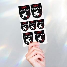Weatherproof GPS Tracking Stickers (Pack of 7) - Deterrent for Thieves | For Bicycle, E-Bike, Scooter, Luggage, Car | UV & Waterproof