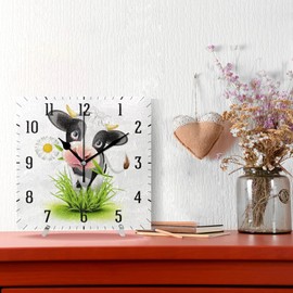 Hupery - Reloj de pared de vaca Holstein, silencioso, cuadrado que no hace tictac, funciona con pilas, 7.87 x 7.87 pulgadas, reloj de pared decorativo de arte moderno, para recámara, sala de estar, cocina, oficina, escuela