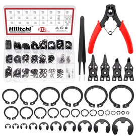 Hilitchi 312Pcs Snap Rings Assortment Kit Manganese Steel C-Clip External Retaining Rings (M4-M28)+ E-Clip External Retaining Ring Assortment Set(1.5mm-10mm) + Snap Ring Plier Set + Tweezer