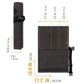 Under NY Sky Knife Roll Case - 3 Slots - Heavy Duty Waxed Canvas Pouch - Leather Reinforced - Portable Bag for Cooking Tools, Utensils, Cutlery Knives, Brushes - Chefs, Kitchen, Travel, Gift - GrayCV