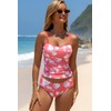 Beachsissi Women's Ruffled Floral Print Tummy Control Tankini Sets, pink