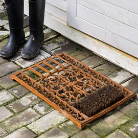 Sungmor Outdoor Cast Iron Doormat, Vintage Boot Scraper with Brushes, Rust Rectangle Shoe Scraper Mat, 22.8" Heavy Duty Decorative Shoe Cleaning Mat for Front Door, Entrance, Garden