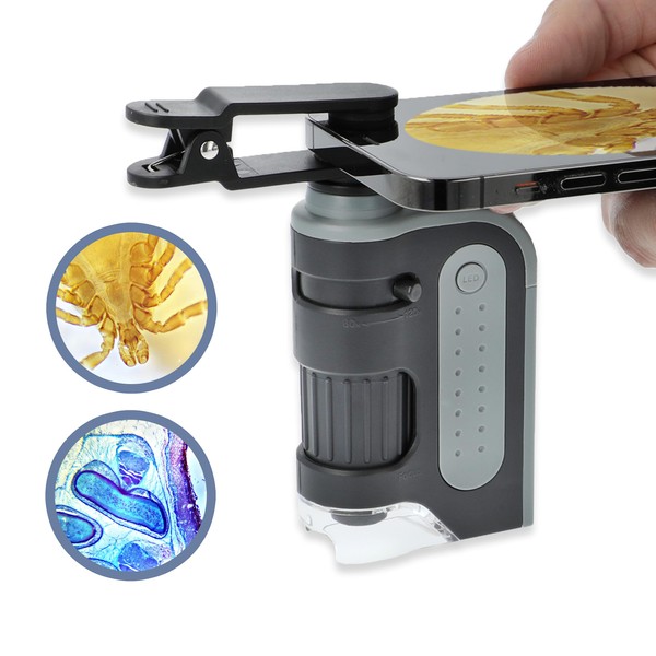 Carson MicroBrite Pro 60x-120x LED Lighted Pocket Microscope with Aspheric Lens System and Smartphone Digiscoping Clip (MM-350)