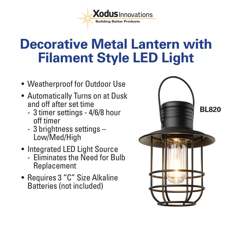 Xodus Innovations BL820-2 Battery-Operated LED Filament Style Lantern Outdoors Either