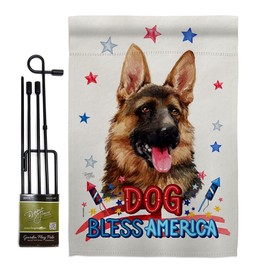 Breeze Decor Patriotic German Shepherd Garden Flag Set with Stand Animals Dog Puppy Spoiled Paw Canine Fur Pet Nature Farm Animal Creature Small Gift Yard House Banner Made in USA 13 X 18.5