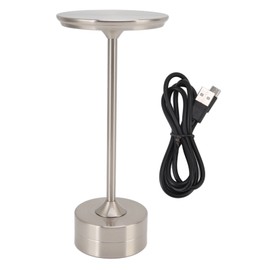 Cordless Table Lamp Rechargeable 2000mAh 3 Levels Brightness Portable USB C LED Metal Bedside Lamp Silver
