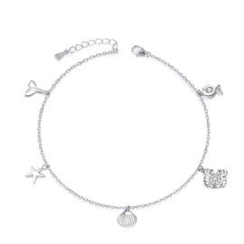 BEILIN 925 Sterling Silver Seabeach Anklets for Women Teen Teens Ocean Ankle Bracelets for Women(Whale tail turtle 8.6+2)