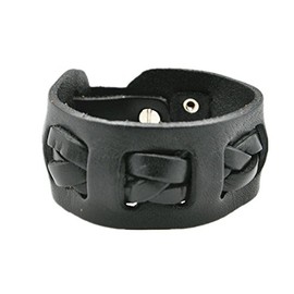 COOLLA Antique Men's Leather Cuff Bracelet Wrist Band Jewelry (Black)