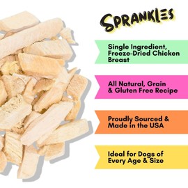 SPRANKLES Freeze Dried Chicken Treats for Cats & Dogs -1LB BIG BAG Single Ingredient Chicken Breast All Natural Grain-Free, High Protein, Made in USA - Perfect for Training, Topper