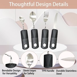 Parkinson's Cutlery Set 4 Pieces – Cutlery for Elderly People with Disabled Fork Spoon Thick Handle Non-Slip Handle and People with Limited Movement or Tremors