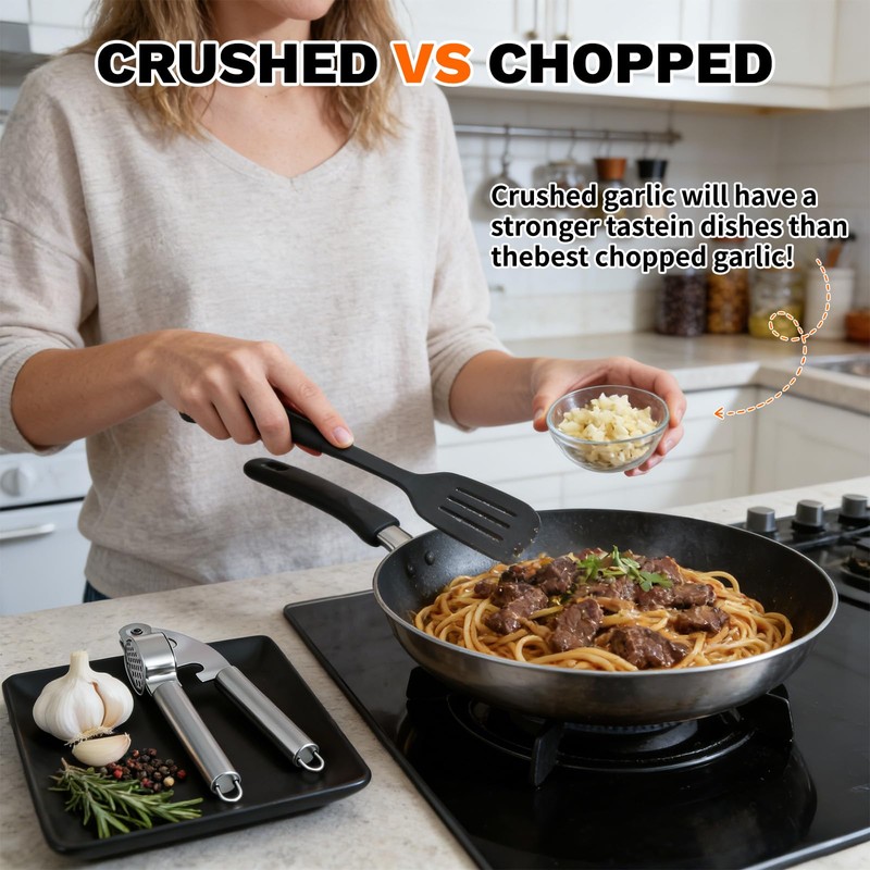 Stainless Steel Garlic Press,Thickened Garlic Crusher,Ergonomically Designed Handle for Effortless