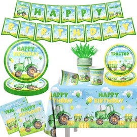 Tractor Birthday Decorations Tableware Set Tractor Party Decorations Plates, Napkins, Cups, Tablecloth, Banner for Tractor Birthday Party Supplies Favors Serves 20 Guests