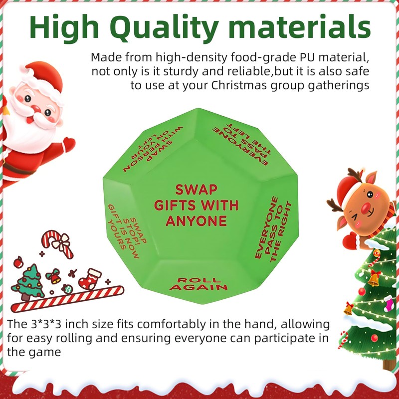 Santa Swap Gift Exchange Dice, 12 Sided Christmas Exchange Dice