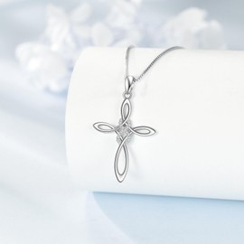 POPLYKE Celtic Knot Cross Pendant Necklace 925 Sterling Silver Religious Irish Infinity Irish Celtics Necklace Jewellery for Women