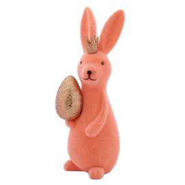 Macosa WV55806 Easter Bunny with Egg Flocked Orange 21 cm Plastic Decorative Rabbit Sculpture Easter Decoration Figure Decorative Bunny Decoration Table Decoration