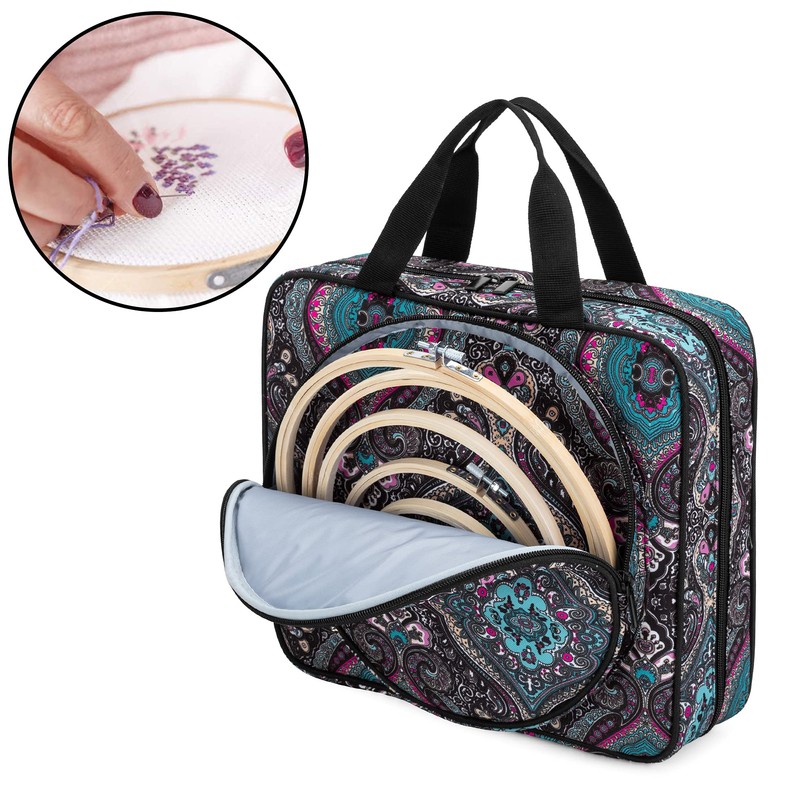 LoDrid Embroidery Project Bag, Square Embroidery Supplies Storage Tote, Portable