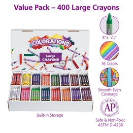 Colorations Large Crayon Classpack, 400 Count, 16 Colors, Non-Toxic, Kids School Supplies - Bulk Jumbo Crayons for Toddlers, Arts and Crafts