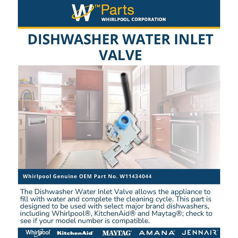 Whirlpool W11434044 Genuine OEM Dishwasher Water Inlet Valve Replacement Part