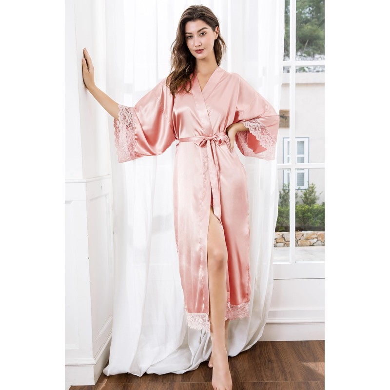 BABEYOND Satin Kimono Robe Silky Long Bridesmaid Wedding Lightweight Bath