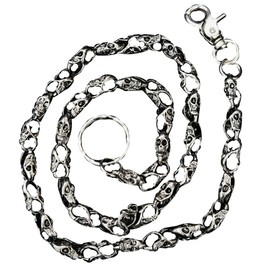 White Fang AZ133 Wallet Chain, Punk Harajuku Style Wallet, Lock, Key Ring, Skull, Men's, Women's,, Silver