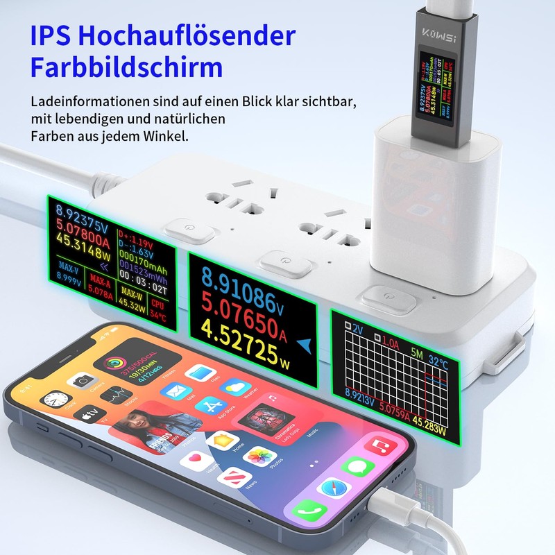 YEREADW USB Tester Meter Multimeter Digital, 4-30V 0-12A PD QC