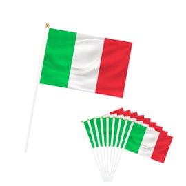 Rotenl Italy Small Mini Flags, 25 Pack Hand Held Italian Stick Flags with 11.8 Inch Pole, 5.5x8.2 Inch International Country Flags, Festival Events, Parades, Patriotic, Indoor and Outdoor Decorations,