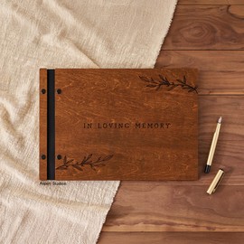 Aspen Studio Funeral Guest Book in Loving Memory Funeral Guest Book for Memorial Funeral Service by AspenStudio with Wood Cover Signing Book for Funeral