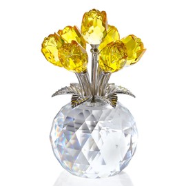 Ornalrist Crystal Yellow Rose Flower Collectible Figurine, Rose Bouquet Floral Romantic Gifts for Wife, Mom, Women on Mother's Day Valentine's Day Wedding Anniversary (5.11'' Gift Boxed)