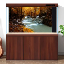Autumn Waterfall Aquarium Background Jungle Forest Lake Stream Natural Landscape Fish Tank Background Tropical Plants Huge Rock Terrarium Background Jungle Fall Trees Falls Reptile Background 36x24in
