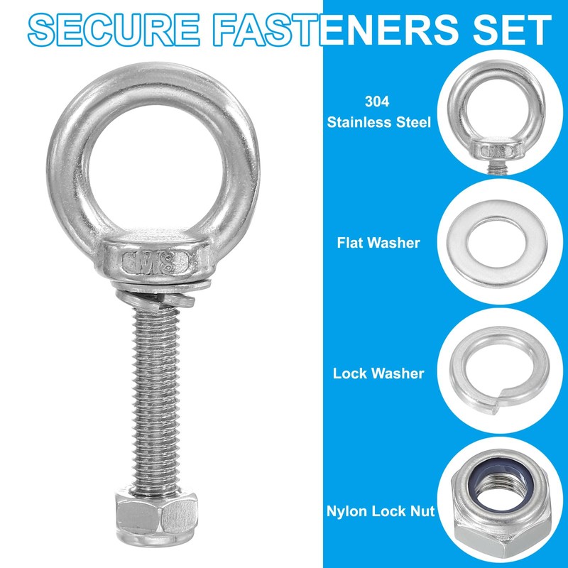 PATIKIL M8 x 40mm Eye Bolt with Nut, 2 Pack