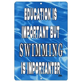 Rogue River Tactical Funny Swimming Metal Tin Sign Wall Decor Man Cave Bar Education is Important Swim