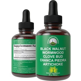 Wormwood Black Walnut Clove Cleanse For Humans. Elimination Detox + Intestinal Support Liquid Tincture Supplement for Adults and Kids. With Artichoke and Chanca Piedra for Additional Benefits
