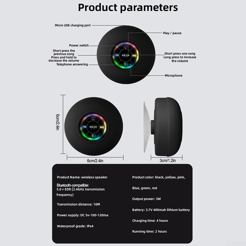 SPORTARC Bluetooth Speaker with Suction Cup, Waterproof and Splashproof, HD
