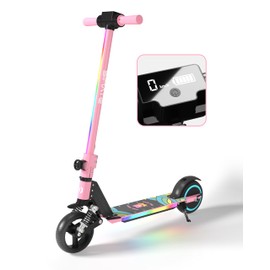 SIMATE Electric Scooter for Kids, Motorized E-Scooters with Colorful Front Light and Pedal Lights, LED Display & Foldable, Dual Braking System, Top 8.7mph & 5 Miles, Gifts for Kids, Girls, Boys, Teens