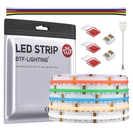 BTF-LIGHTING FCOB RGBCCT Flexible High Density LED Strip FCOB FOB + RGBCCT LED Strip 5 m 840LED/M 4200LEDs DC24V 18W/M IP30 Not Waterproof Multicoloured for TV Room Party DIY Home Decoration