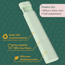 Pillar - 7 Day Pill Box Organiser | BPA-Free Wheat Straw Pill Organiser | Beautiful Tablet Organiser for Travel and Home (Green)