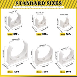 Mardatt 140Pcs U-Shaped PVC Water Pipe Clamps Clips U-Shaped Buckles 16mm(1/2"), 20mm(3/4"), 25mm(1”), 32mm(1-1/4"), 40mm(1-1/2”), 50mm(2”) PVC Water Pipe Clips for Water Pipes Tubing Hoses Support
