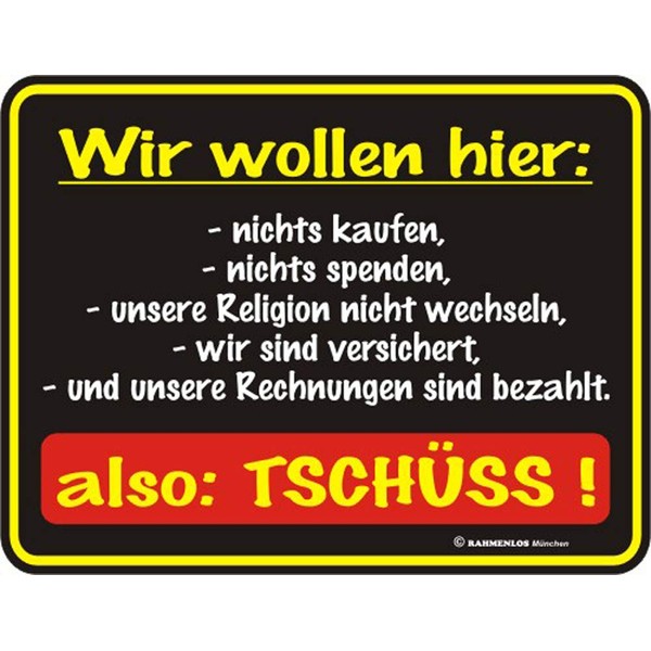 empireposter "Wir wollen Nichts kaufen - Tin Sign with Saying,