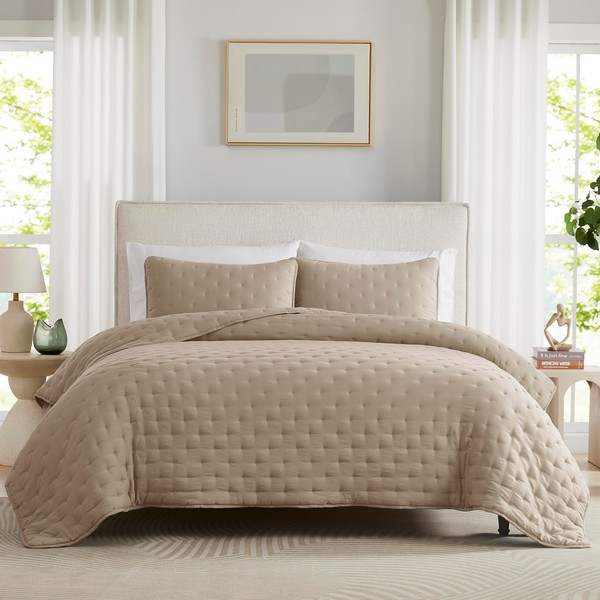 WDCOZY Beige Cloud Quilt Queen Size Bedding Set with Pillow