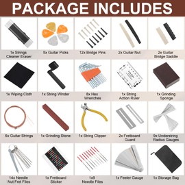 72PCS Guitar Maintenance Tools Kit, Guitar Repair Tools Kit with Carrying Bag, Guitar Repairing Tool Kit for Intonation Adjustment Repair, Guitar Care Cleaning Gift for Music Instrument Beginner