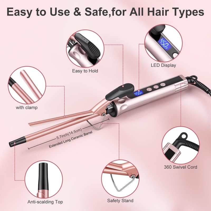 3/8 Inch Small Curling Iron Wand,Ceramic Small Ceramic Barrel Hair