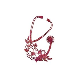 Floral Stethoscope Sticker Vinyl Decal Notebook Car Laptop 3.5" x 5.5" (Pink Holographic Glitter)